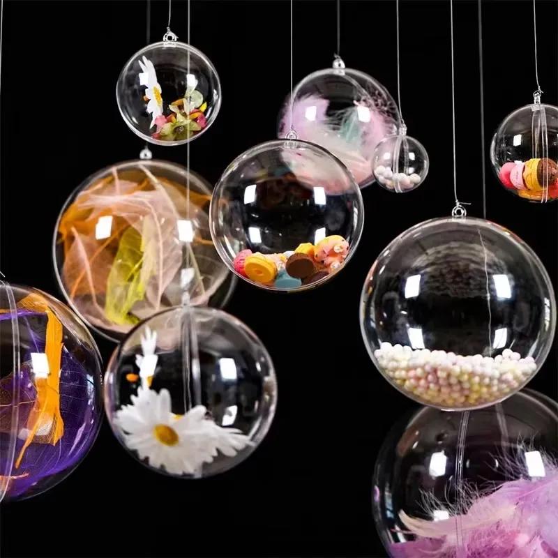 1/12PCS Christmas Hollow Balls Plastic Transparent DIY Ball Fillable Bauble Xmas Tree Hanging Ornaments Home Party Decor Gifts
