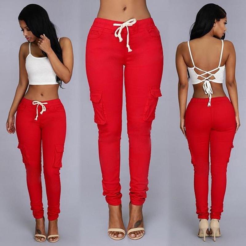 Explosion Models Europe and America Hot Women's Fashion Multi-bag Drawstring Tie Casual Pants