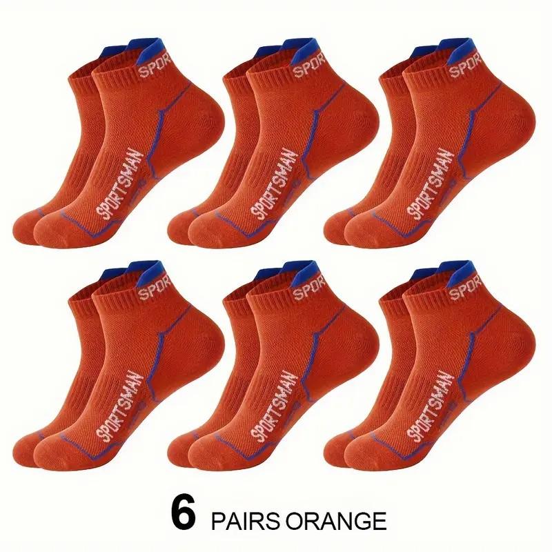 

6 Pairs Men Letter Printed Sports Socks Fashionable Versatile Basketball Running Anti Slip Sweat Absorbing Breathable Socks One Size
