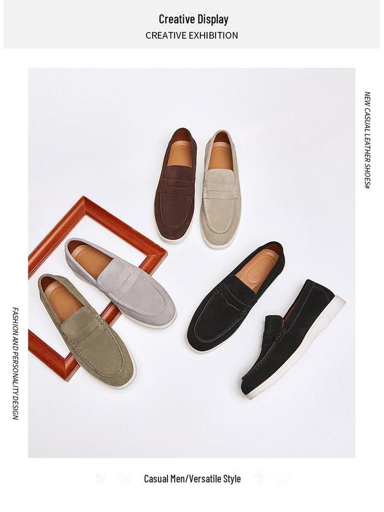 Men's British-Style Suede Nubuck Loafers - Slip-On Casual Shoes