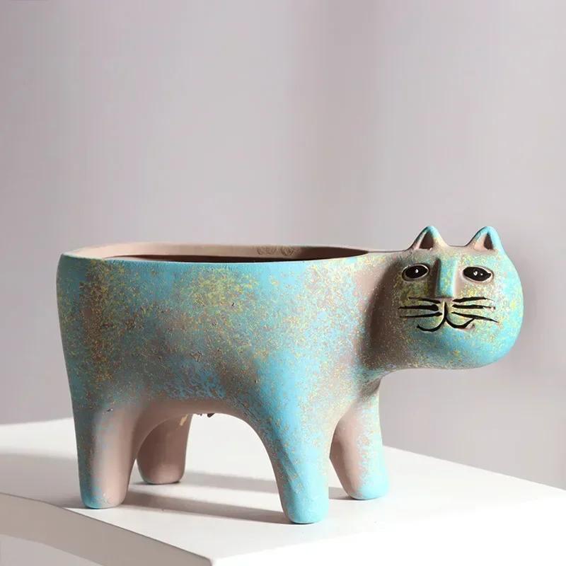 Creative Lovely Cat Plant Pots Tool Fuuny Animals Ceramic Flower Pot Suitable Living Room Indoor Plants Pot Household Decorative