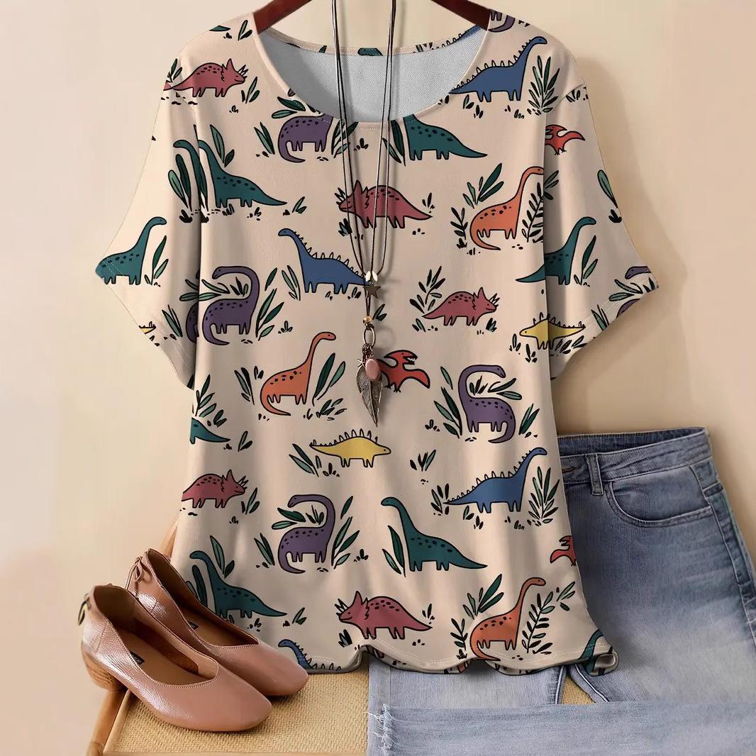 

Модные летние футболки с коротким рукавом, свободного кроя, с круглым вырезом и леопардовым принтом, больших размеров для женщин 7xl бежевый