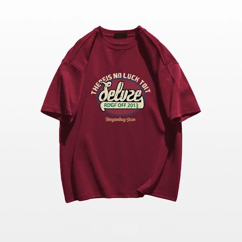 

American Retro Dark Blue Short Sleeve T-Shirt Women s Summer 2025 New Arrival Loose Design Niche Style Half Sleeve Tops Tide Wine Red XL