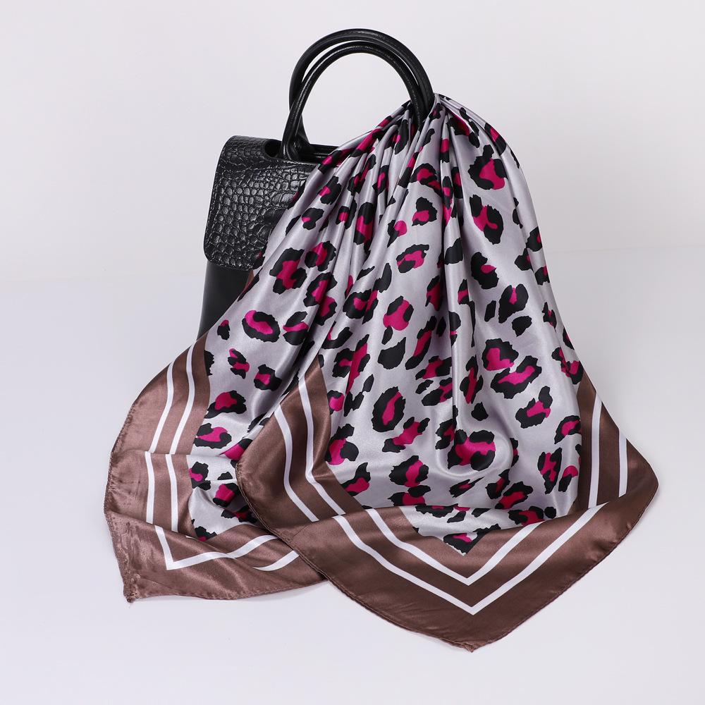 Women's Fashion Leopard Print Head Scarf 90cm Silk Scarf Temperament Scarf New Ladies Square Scarf Sun Shawl