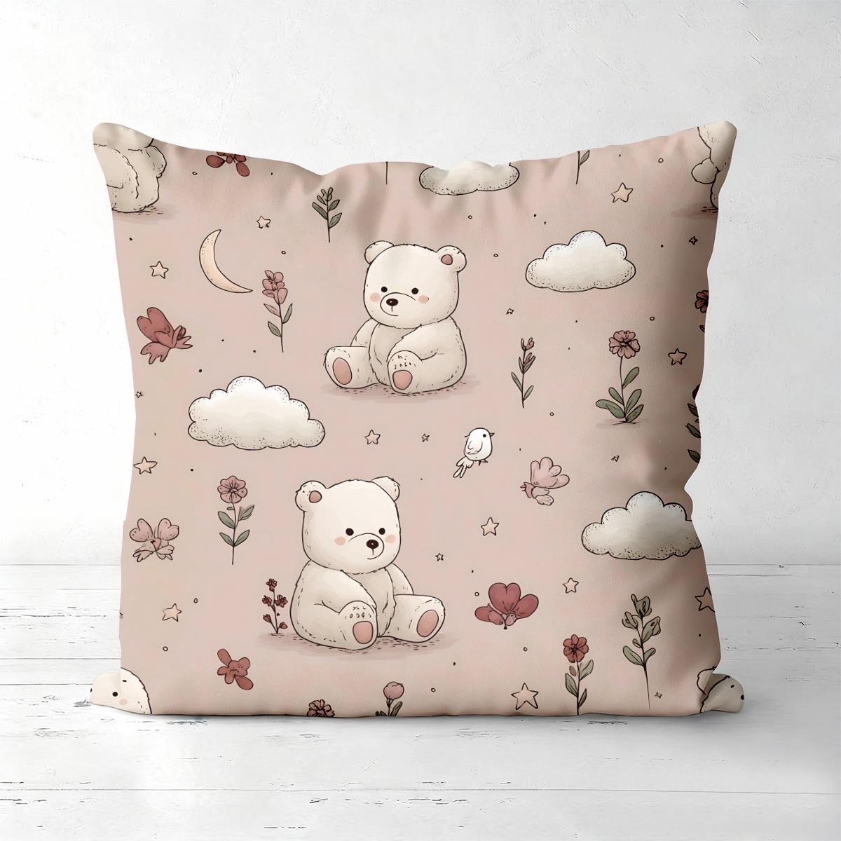 

1 Pieces Cute Bear Cloud Flower Pattern Throw Pillow Polyester pillowcase, sofa decorative cushion cov Headboard Pillow 45x45cm