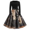 Women's Casual Fashion Round Neck Halloween Printed Vintage Dress