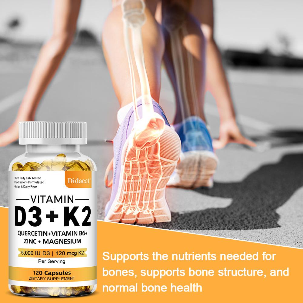 Vitamina D3 e K2 5000 UI Supporto per la salute muscolare Vegetariano Alta intensità 120 capsule molli