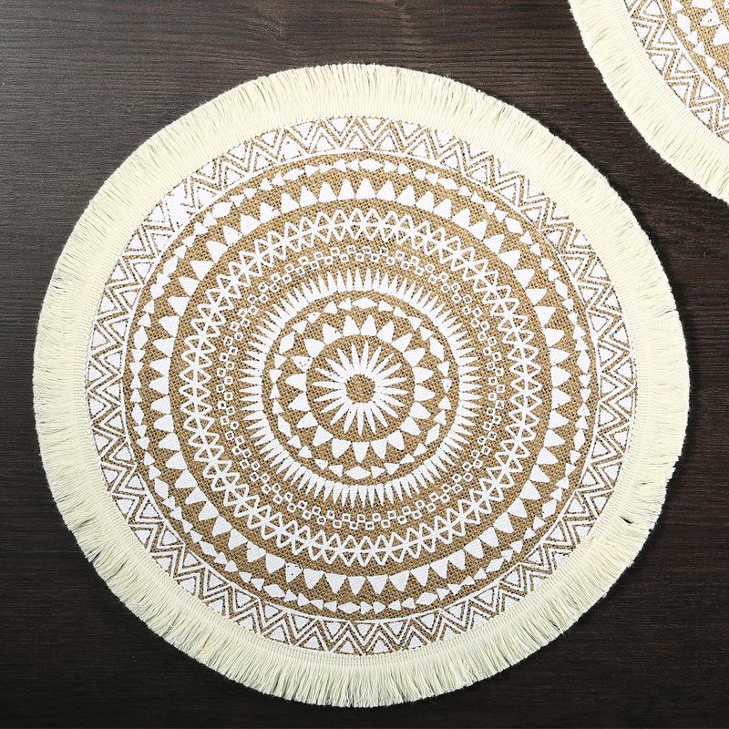 Eco-friendly round Japanese minimalist wind fringed placemat table mat coaster natural color jute modern minimalist
