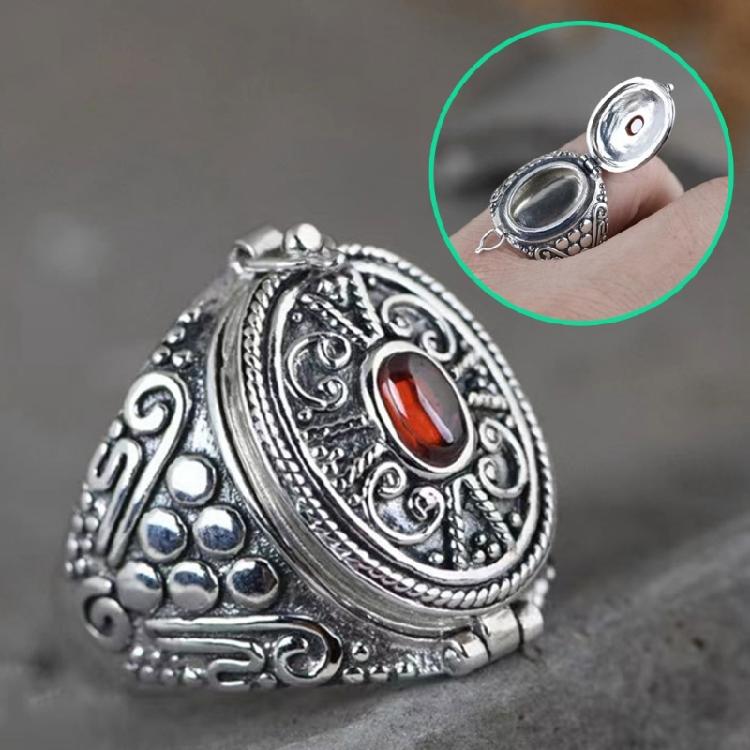 Cultural Gawu Box Ring with Inner Chamber Adjustable Open Finger Ring Unisex Accessory for Parties and Daily Wear