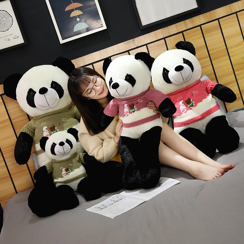Cute Sweater Panda Plush Toy Cloth Doll Large National Treasure Black And White Panda Doll Girl Birthday Gift