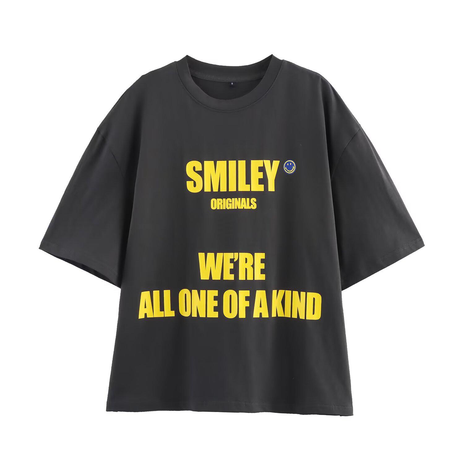 

Весна 2025 Свободная футболка с принтом для женщин - Европейский и американский стиль моды L серый