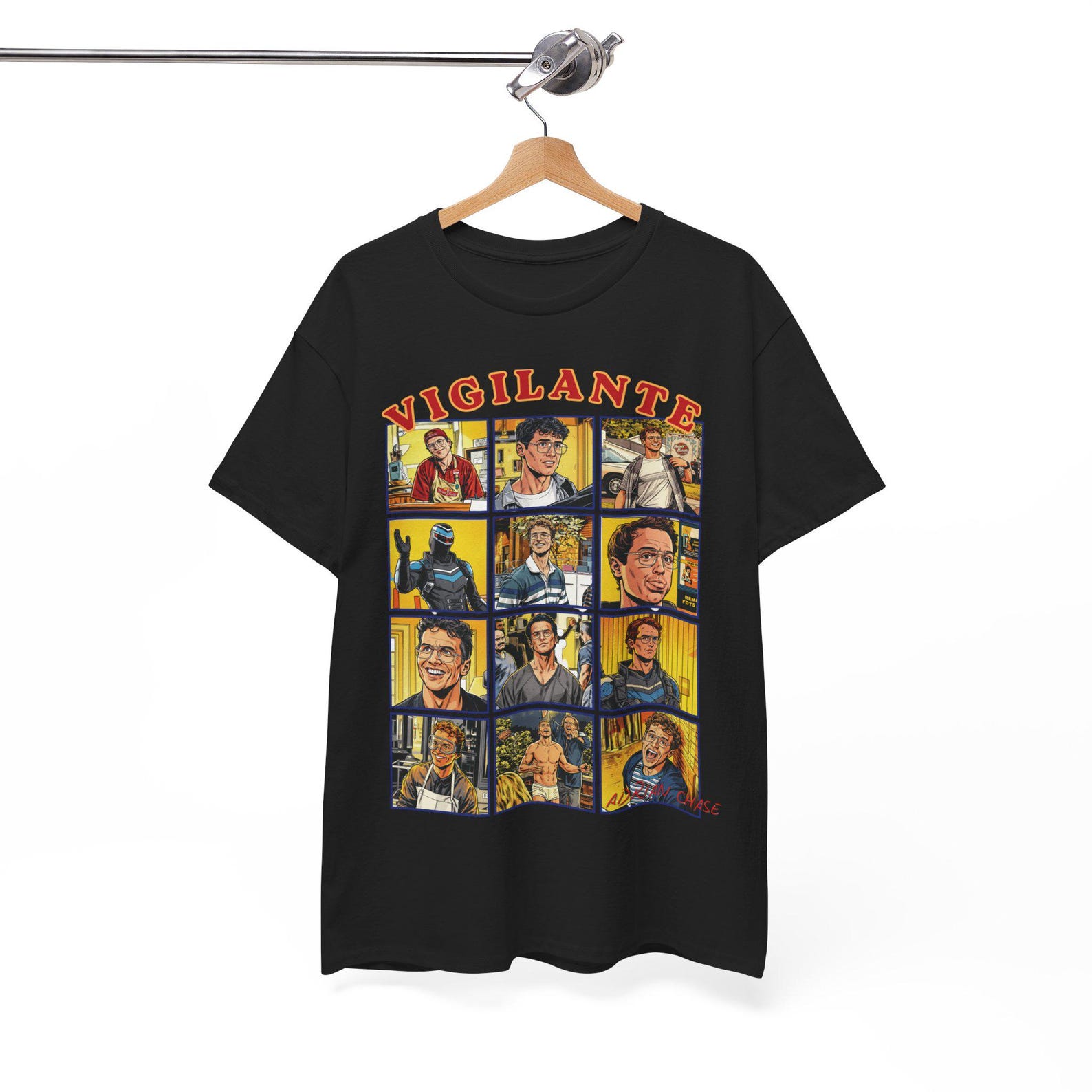 Vigilante comic collage Tee Adrian Chase| Comic-style character grid T-Shirt Peacemaker 3XL