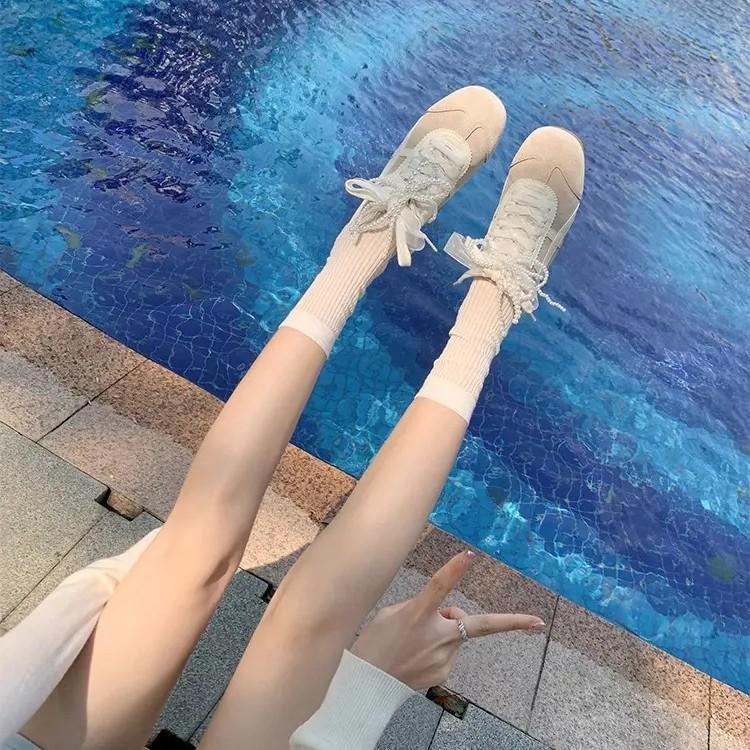 [Armano] Lace Pearl Lace-up Dopamine Agund Training Shoes Women's Ballet Soft-soled Sports and Leisure Shoes