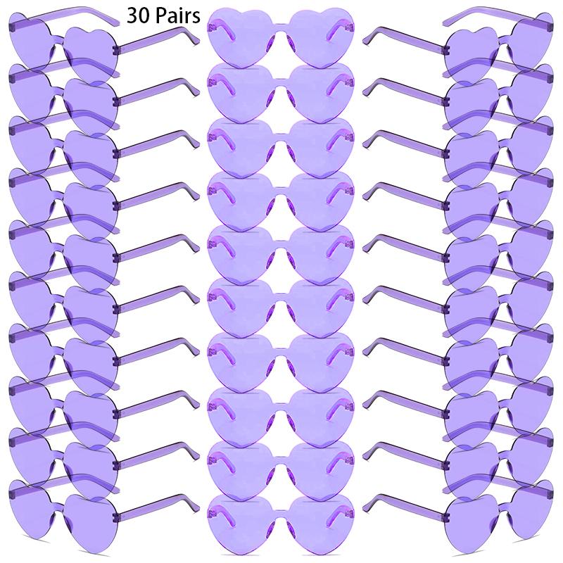 30 Pairs Per Set Heart Shaped Sunglasses Cute Rimless Solid Color Beach Vacation Shades Women Fashion Design Rave Sun Glasses