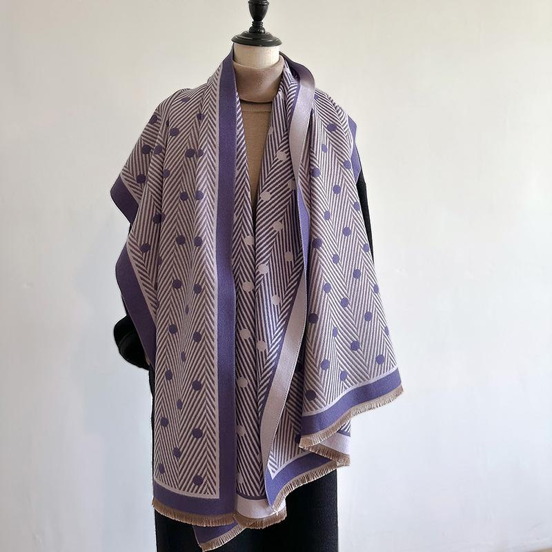 Polka Dot Striped Fashion Printed Scarf Women'S Winter Warm Imitation Cashmere Shawl Commuting Cold Neck Scarf