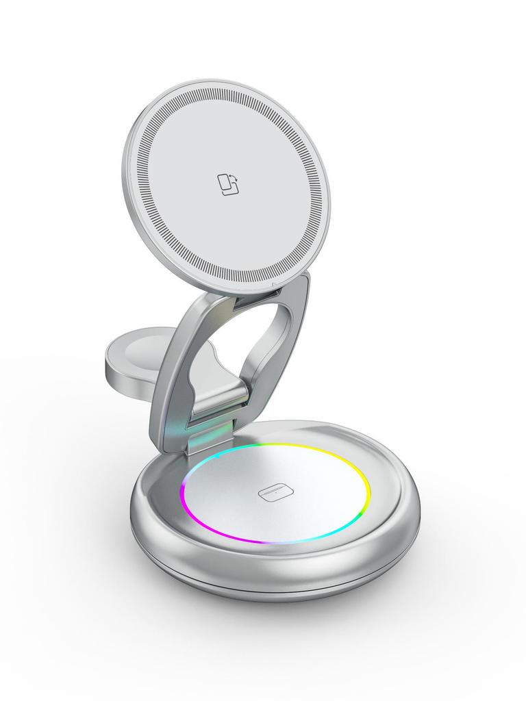 15W 3-in-1 Foldable Magnetic Wireless Charger Stand for Apple Watch, Earphones, and Phone