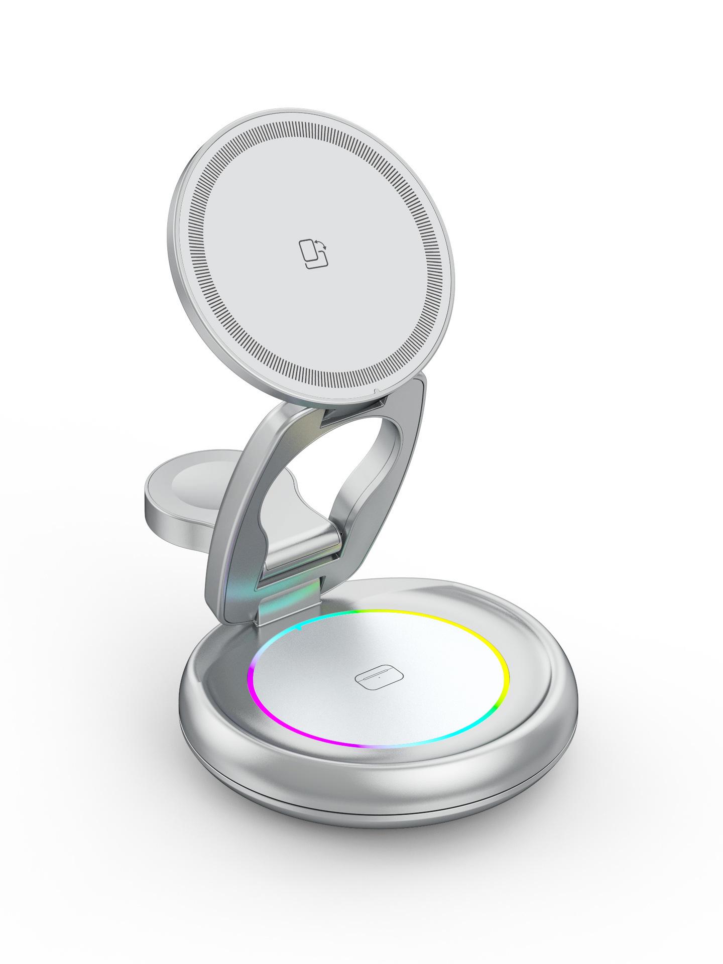 

15W 3-in-1 Foldable Magnetic Wireless Charger Stand for Apple Watch, Earphones, and Phone