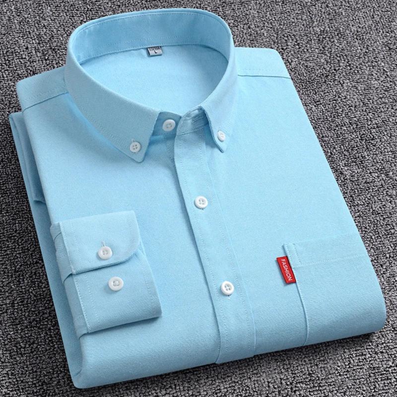 Herren Oxford Langarmhemden 100% Baumwolle Unifarben Kentkragen Regular Fit Tägliche Herrenbekleidung Pflegeleichte Hemden für Herren