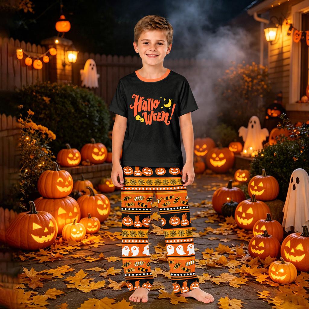 Family Matching Halloween Printed Pajama Set Short Sleeve Top and Pants