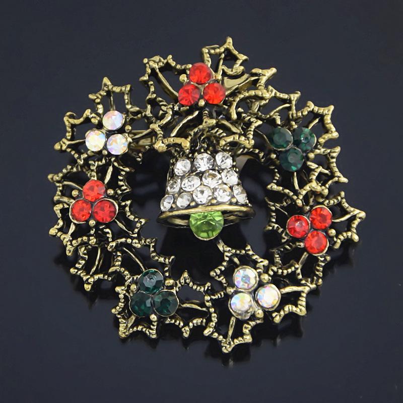 Retro Star Christmas Bell Rhinestone Brooch - Festive Holiday Gift Zhenyao Jewelry