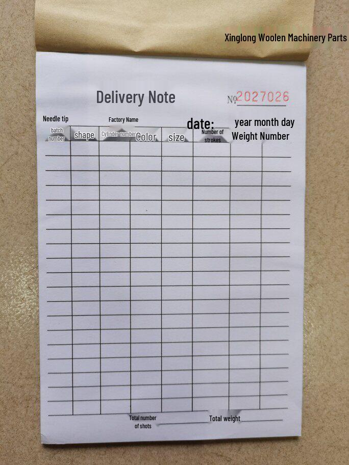 Knitted Garment Delivery & Payment Receipt Two-Part Form
