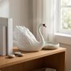 Swan Figurine Feather Texture Sculpture Curved Neck Bird Model for Display White