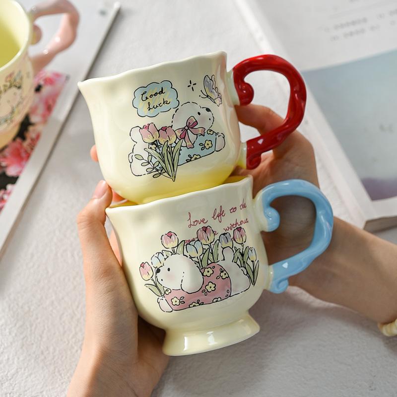 Tulip Puppy Mug Ceramic Cute Coffee Cup Ladies Personal Latte Cup Exquisite Afternoon Tea Cup