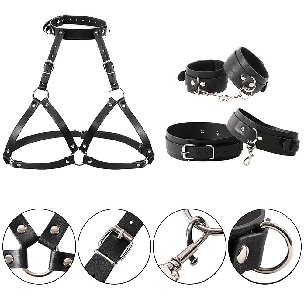Sex Restraints Strap SM Bondage Gear Toy Leather BDSM Body Chest Harness Handcuffs Leg Cuffs Adults Accessories