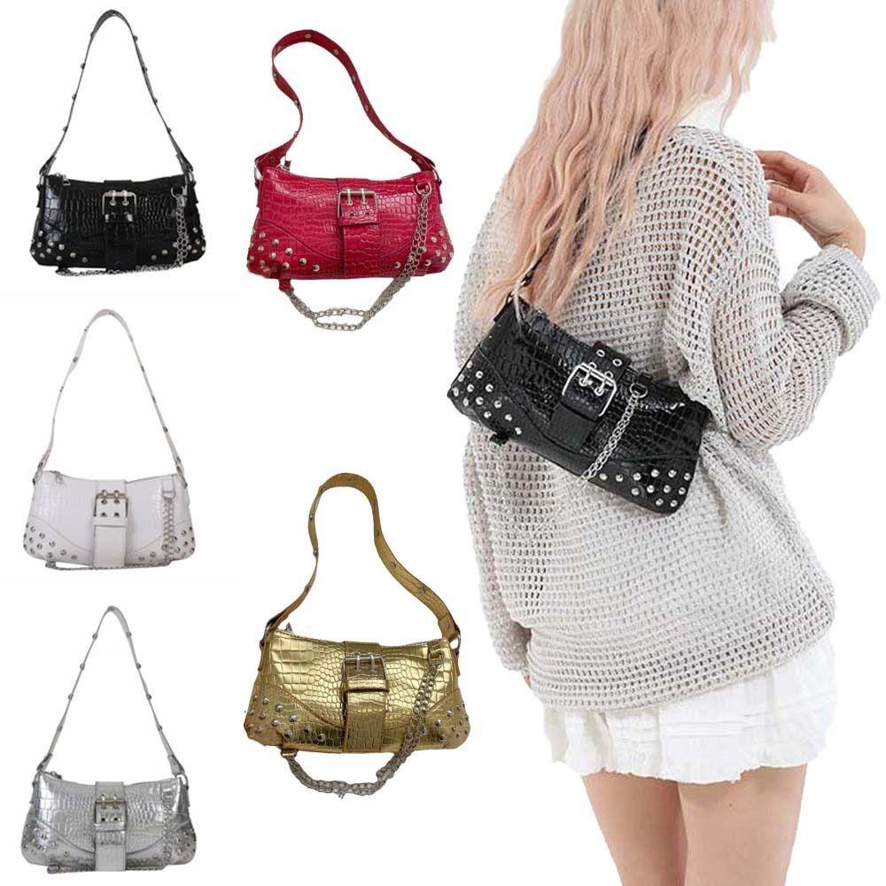 Y2K Crocodile Underarm Bag Korean Style Texture Shoulder Bag Shopping PU Rivet Chain Handbag  Girls
