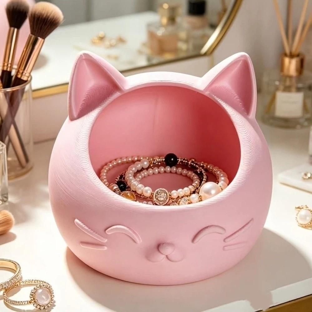 3D Printed Desktop Storage Container Cat-Shaped Jewelry Holder Storage Box Bedroom
