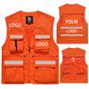 Individuelles Logo Herrenweste Jacken Weste Mehrere Taschen Arbeitskleidung Verkehr Ärmellos Atmungsaktives Netz Sicherheitsweste Freiwilligenuniform