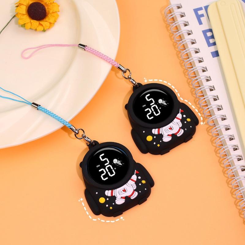 Cute Cartoon LED Digital Electronic Watch Night Light Keychain Pocket Watch Creative Mini Hanging Watches Students Gifts