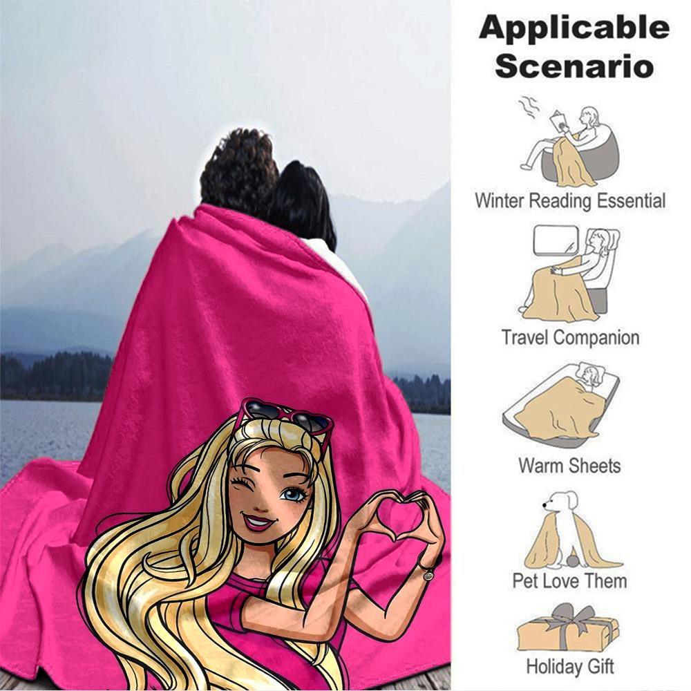 1Pc Barbie'S Heartfelt Gesture Blanket Soft Throw Blanket For Home Bedroom Bed Sofa Travel Office Solid Christmas Blanket