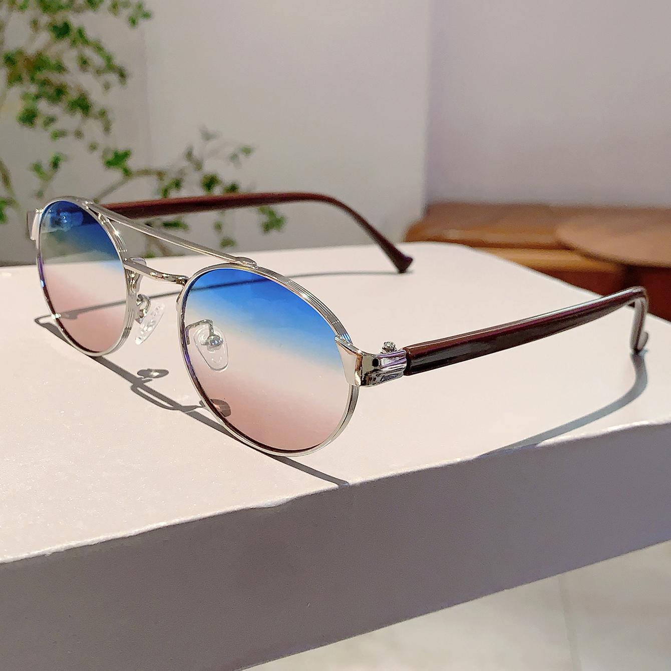

KAMMPT Vintage Oval Sunglasses Men 2024 New Fashion Double Bridge Gradient Shades Retro Trendy Luxury Design Outdoor Sun Glasses without case