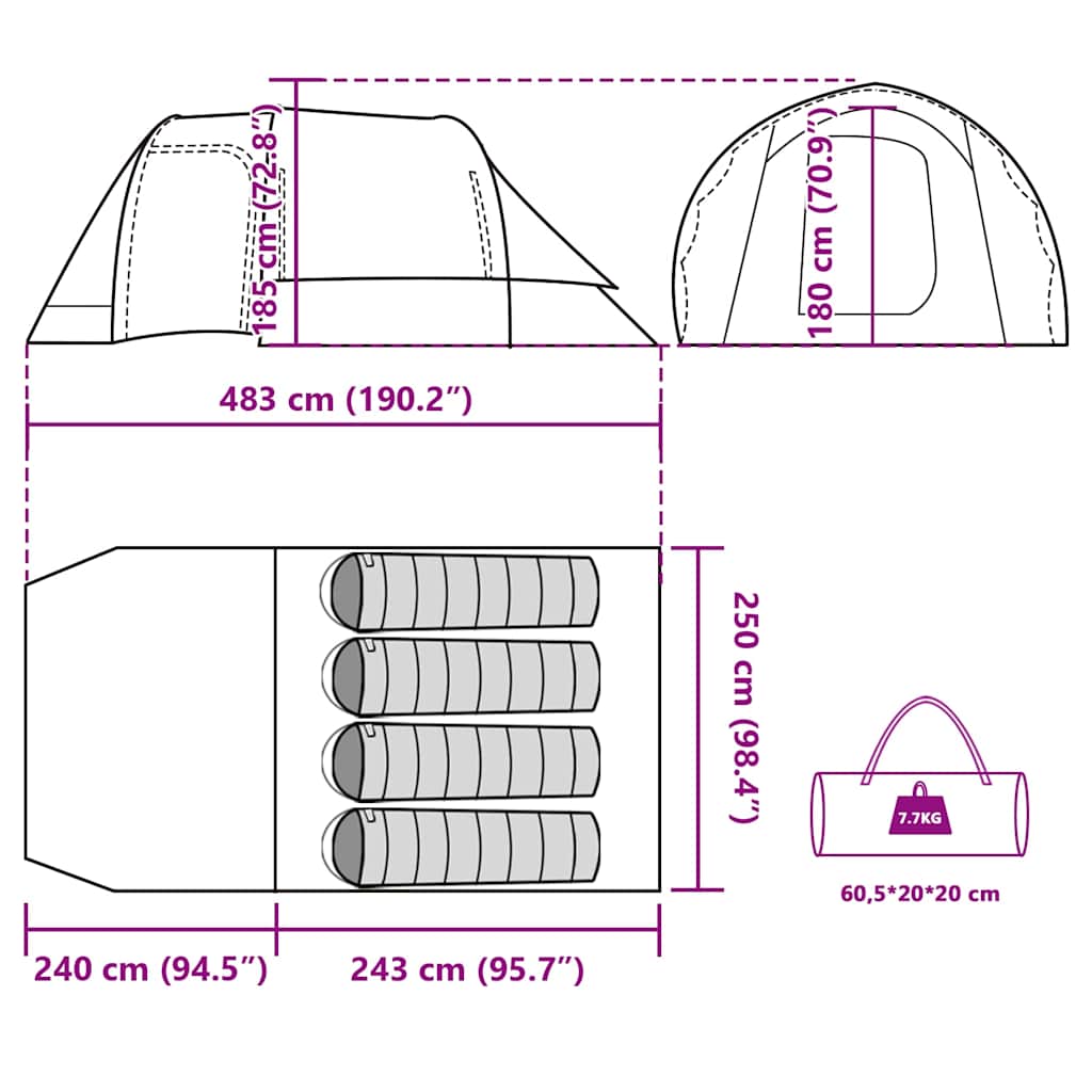 Tunnel Tent for 4 Persons Blue Waterproof