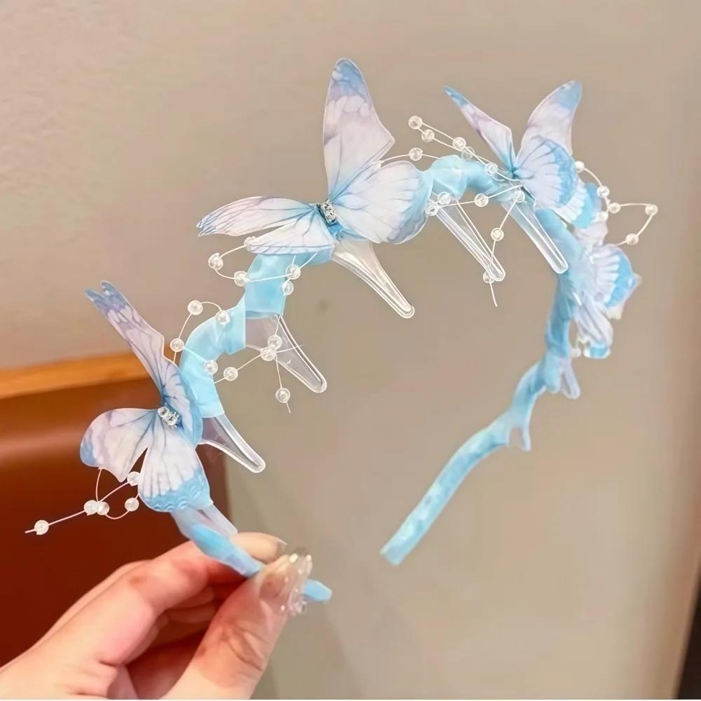 

Gifts Shiny Fairy Butterfly Pearl Hair Hoops Anti-slip Hair Accessories Pearl Hairband Cute Princess Headband for Girls синий