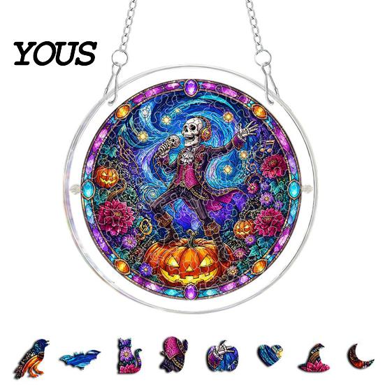 Halloween Party Decor Acrylic Puzzle Suncatcher, 7.87 Inch Sun Catcher Window Suncatcher Hanging Ornament, Ideal for Gifting and Home Festive