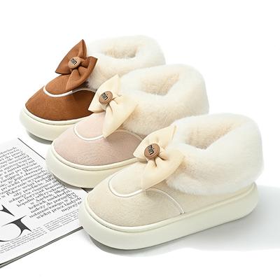 Fashion 2024 Warm Winter Shoes Woman Indoor Slippers Cute Bow Knot Solid Flock Ladies House Floor Boots Thick Sole Girls Street Footwear
