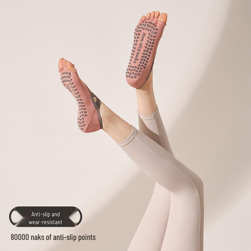 

Non-Slip Toe-less Yoga Socks with Cross Straps, Dot Adhesive, Ballet Style, Five-Finger Design for Indoor Sports. One Size