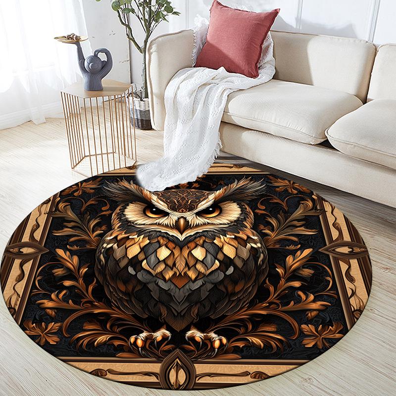 Vintage Pattern Owl,Round Area Rug,Carpet Rug for Living Room Bedroom Sofa Playroom Decor,Non-slip Floor Mat