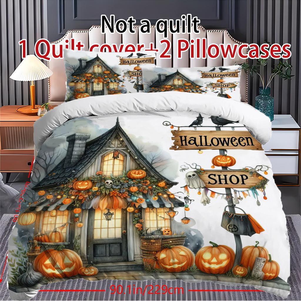 Halloween Three-piece Bedding Set Quilt Cover Pillowcase Brushed Fabric Thickened