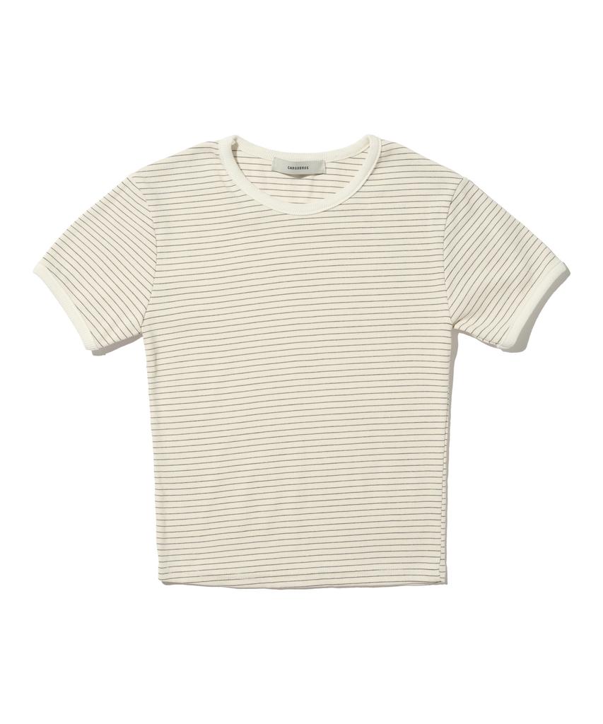 CARGOBROS FOR WOMAN French Ringer Stripe Short Sleeve T-Shirt (Beige)