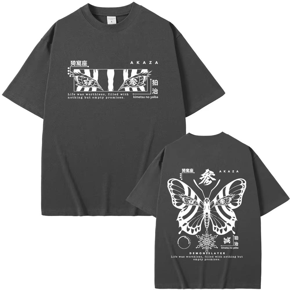 Anime Demon Slayer Akaza Butterfly Eyes Graphic Tshirts Men Women Clothing Fashion Oversize Streetwear Man Casual Cotton T-shirt