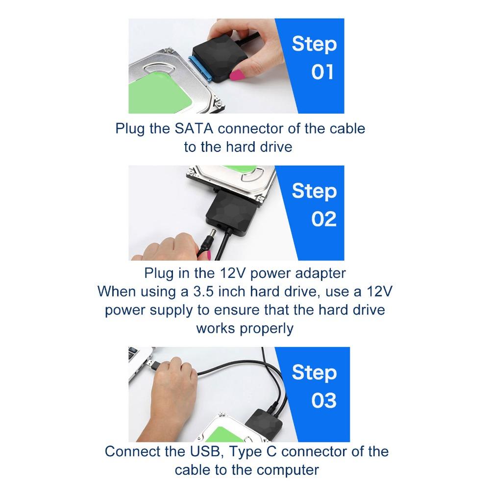 5Gbps USB Type C 3.0 to SATA Cord for 2.5 3.5 Inch HDD HDD Adapter Cable for Game Console