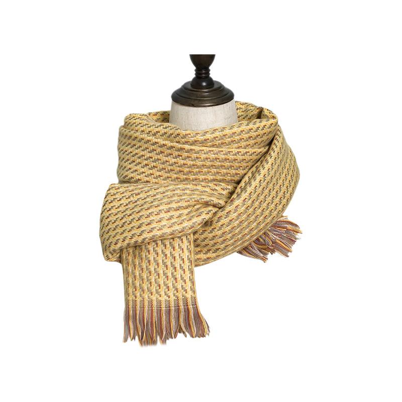 Checkered Scarf for Women In Winter Seasonal Imitation Cashmere Warm Tassel Shawl Thickened Cold Resistant Scarf
