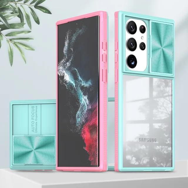 

Протиударний чохол для Samsung Galaxy A53 A73 A23 A13 S22 Plus S21 S20 FE S23 Ultra Чохол-броня з розсувною шторкою для об єктива Прозора акрилова задня кришка A73 синій