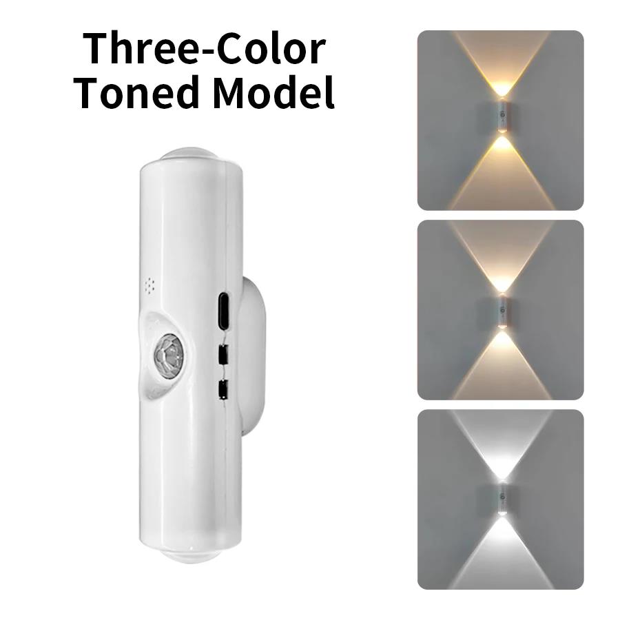 Double-headed RGB magnetic night light rechargeable wireless wall light with motion sensor suitable for stairs cabinets etc.