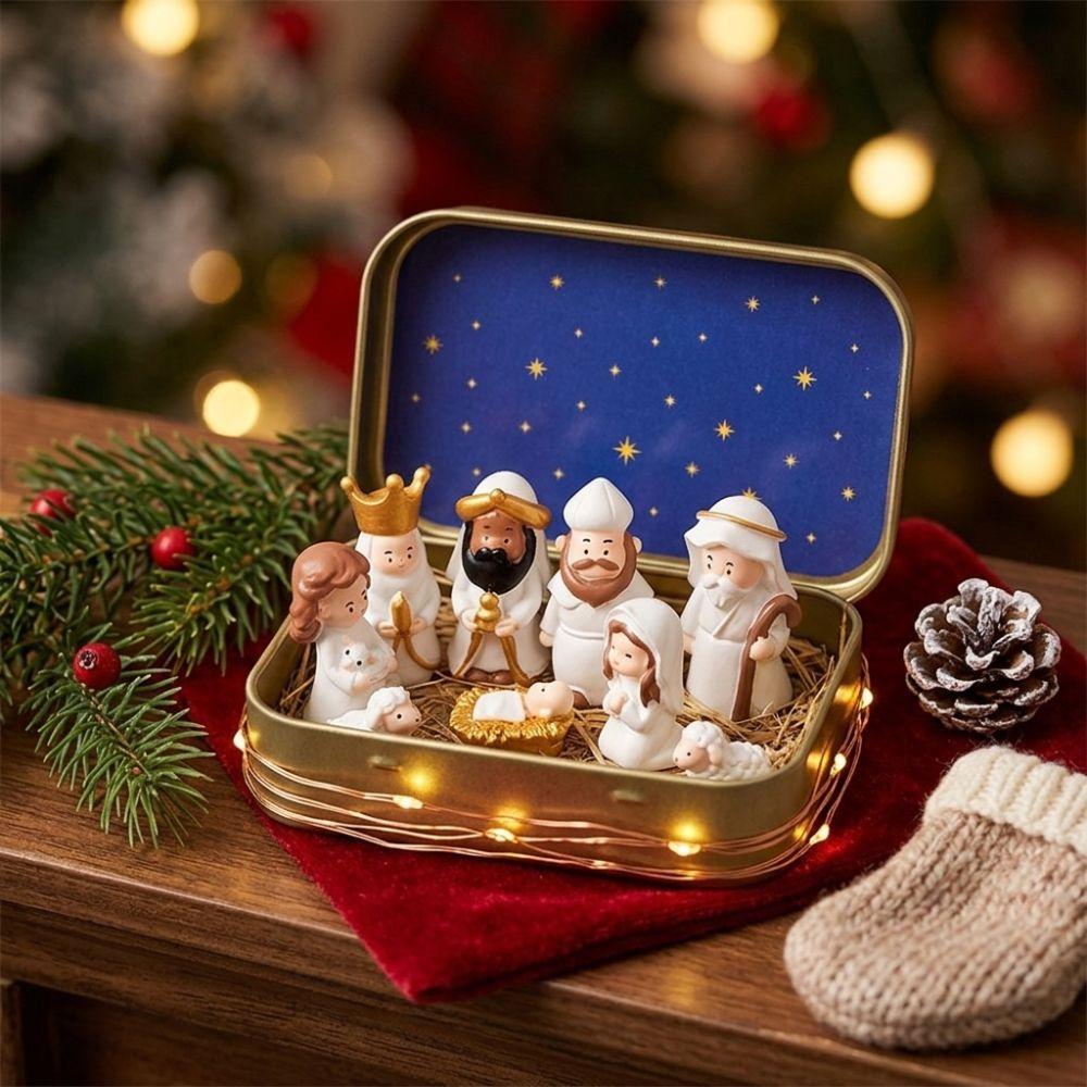 Shepherd Animal Mini Christmas Nativity Set Hand Painted Xmas Manger Ornaments Table Decor