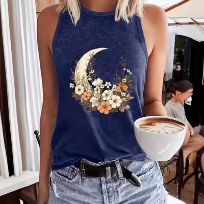 Printed Women's Spring and Summer Top and Vest with Round Collars