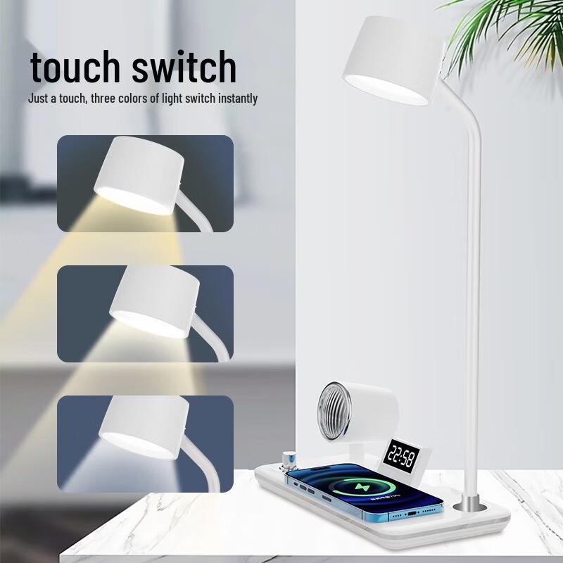 Sayrelances Z10 4-in-1 LED Desk Lamp with Wireless Charger Speaker Clock